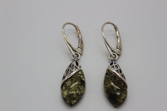Green Amber Earrings