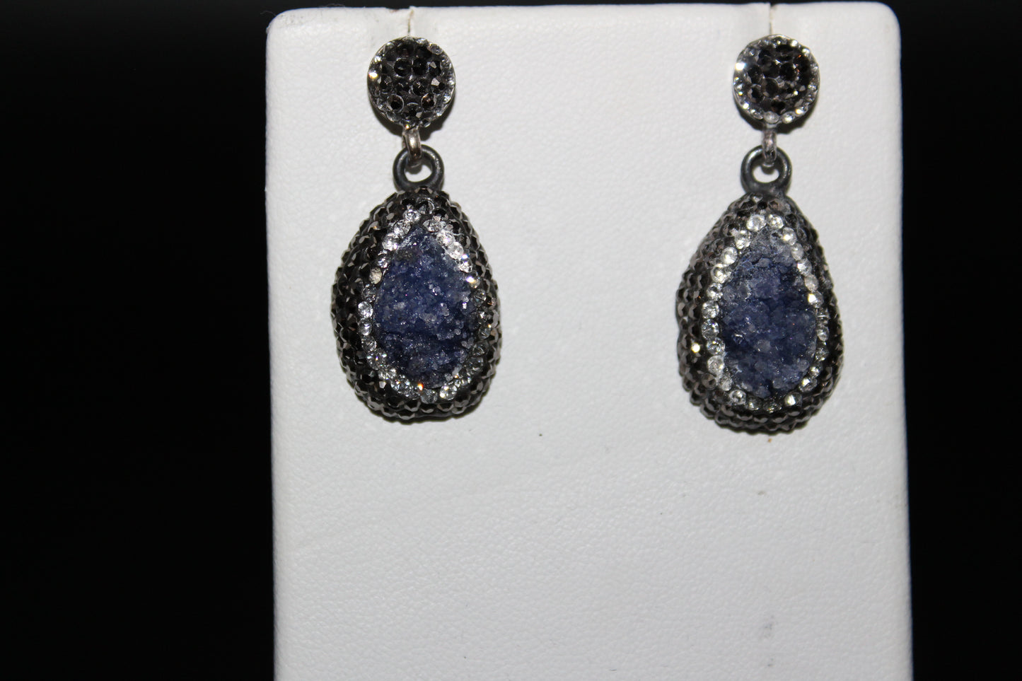 Blue Grey Druze and Marcasite Earrings