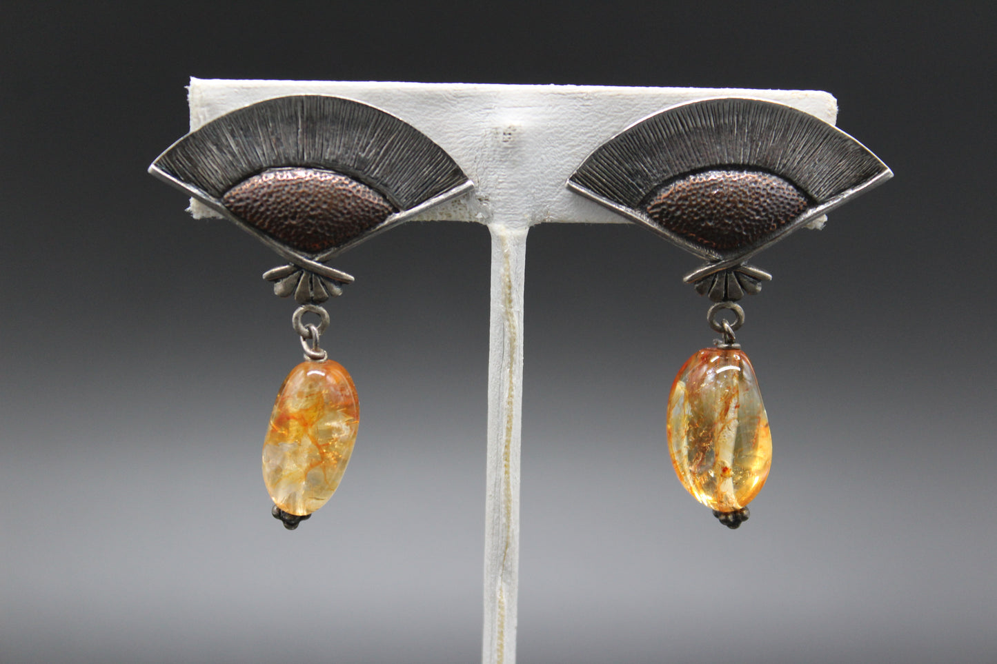 Silver and Copper Citrine Clip Earrings