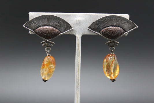Silver and Copper Citrine Clip Earrings