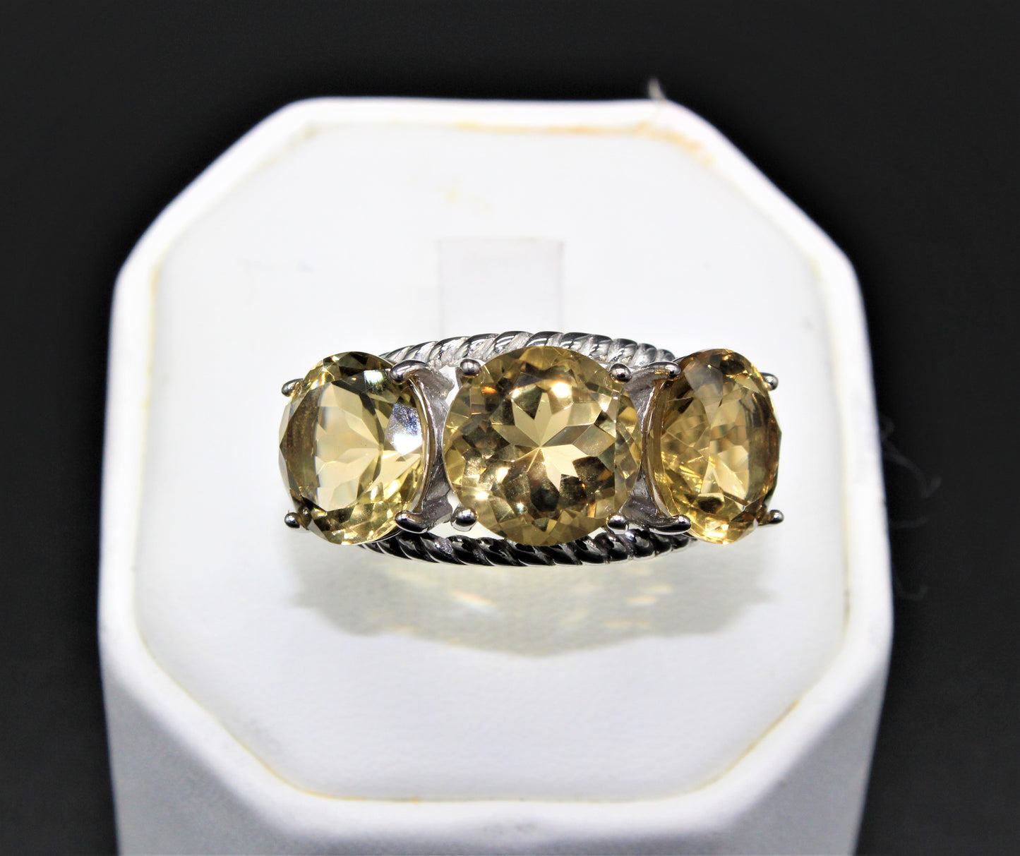 Three Stone Faceted Citrine Ring