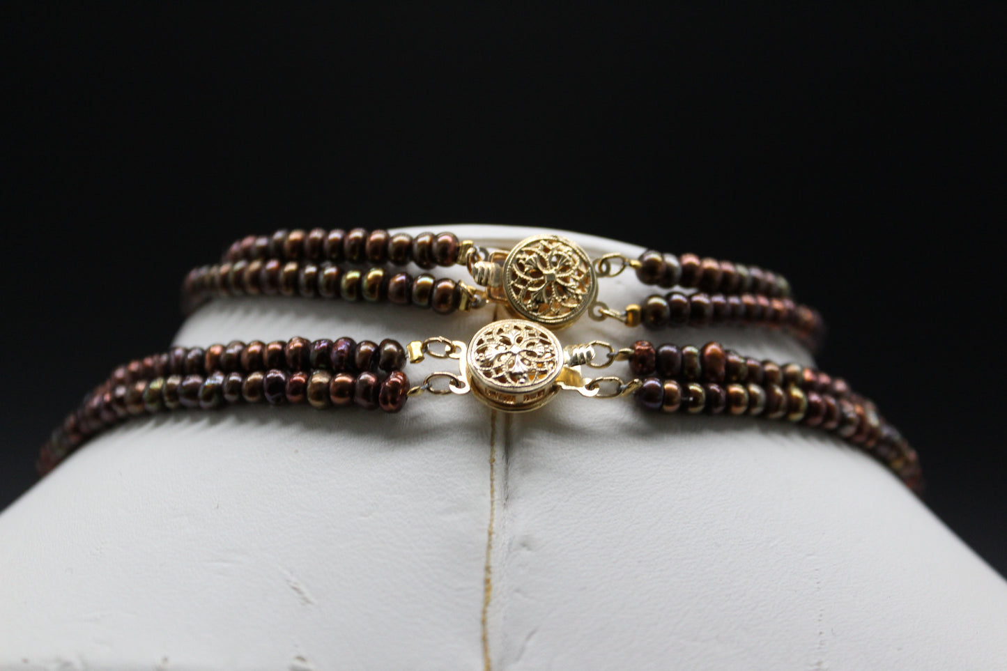 Fresh Water Copper Pearl Necklace and Bracelet Set