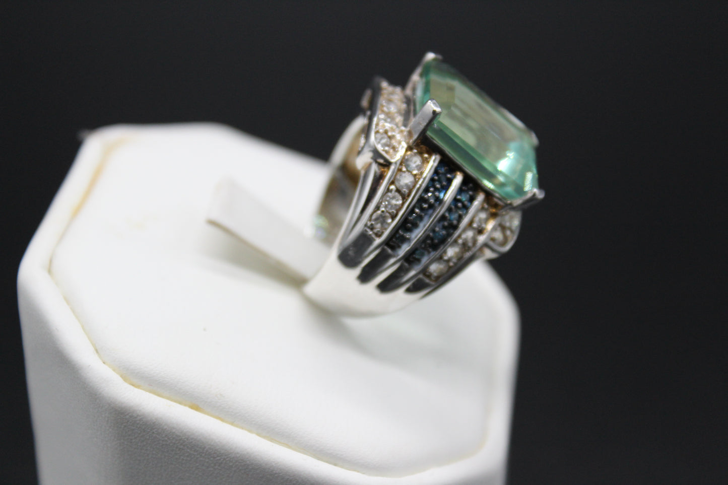 Fluorite White Topaz and Blue Diamond Ring