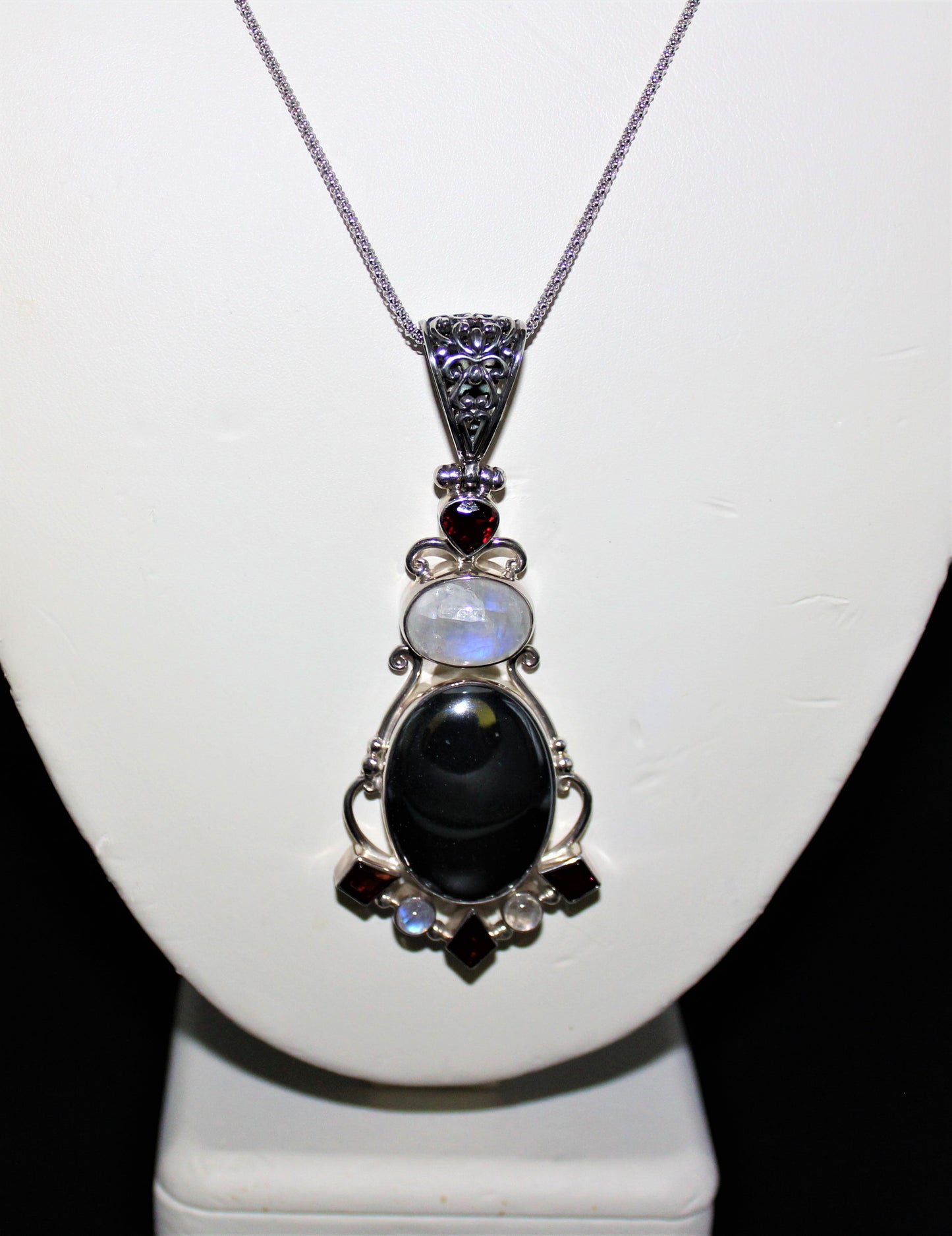 Hematite, Moonstone and Garnet Pendant