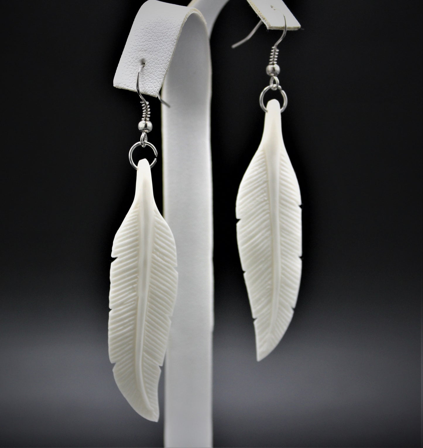 White Bone Feather Earrings