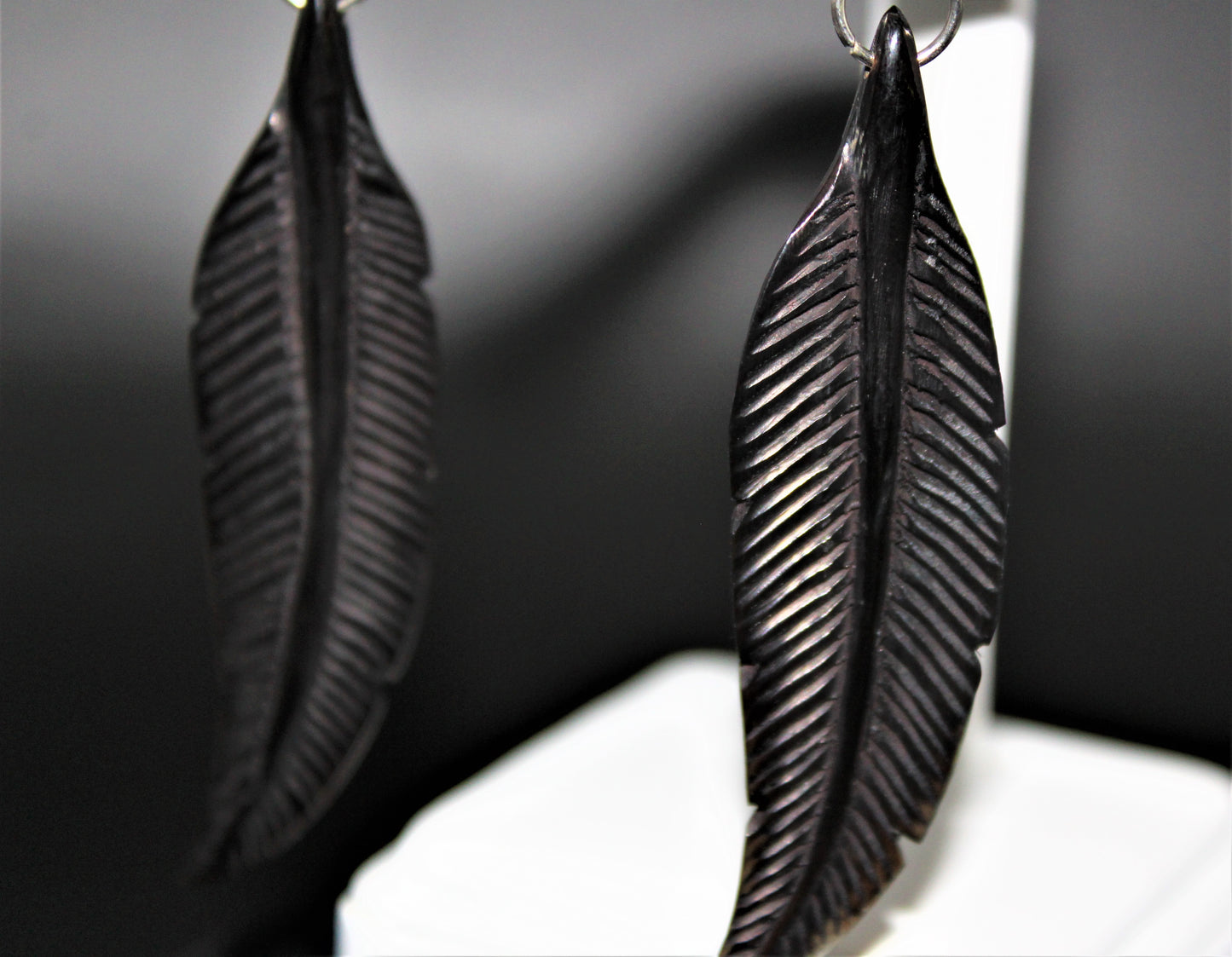 Black Horn Feather Earrings