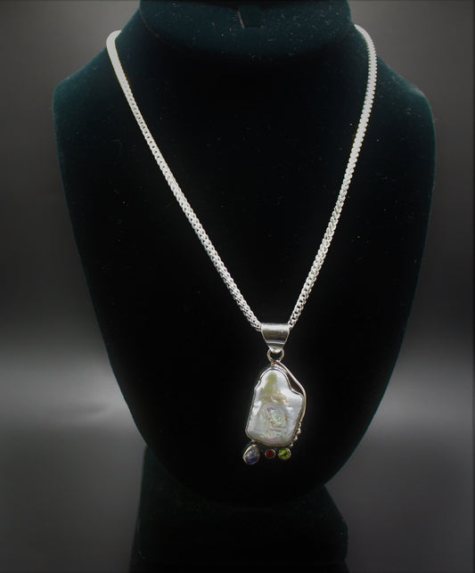 Sterling Silver Pearl and Gemstone Pendant