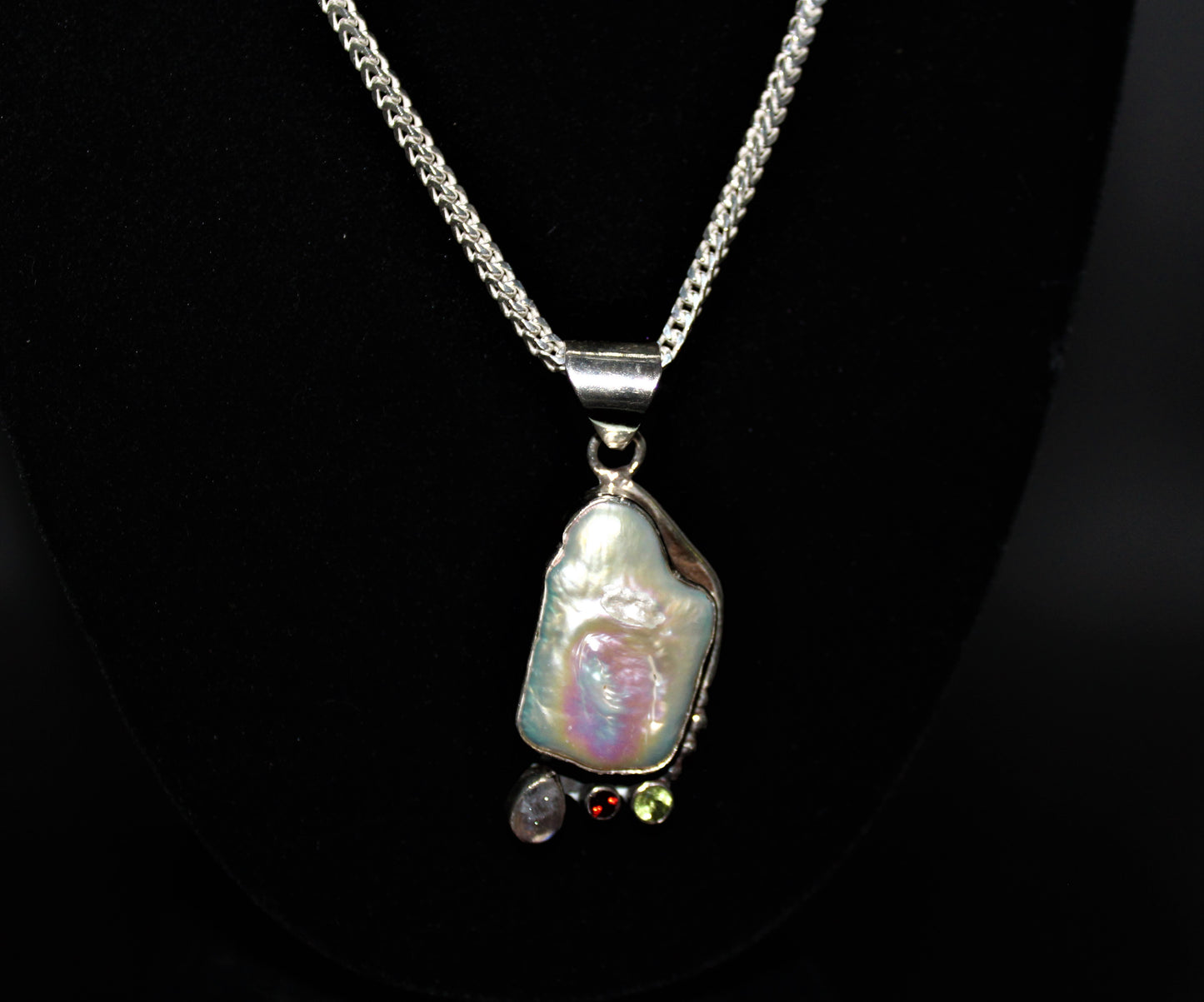 Sterling Silver Pearl and Gemstone Pendant