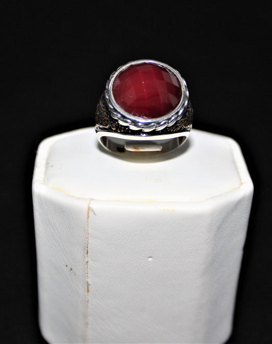 Checkerboard Dome Ruby Ring