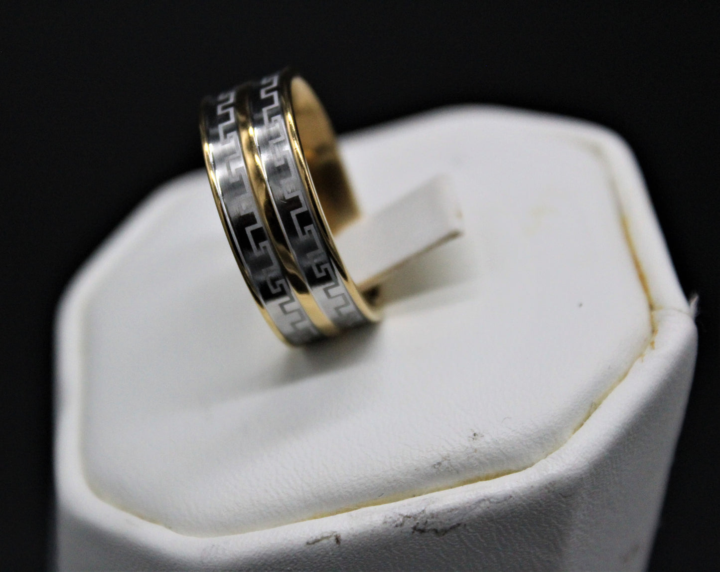 Greek Key Stainless Steel Vermeil Ring