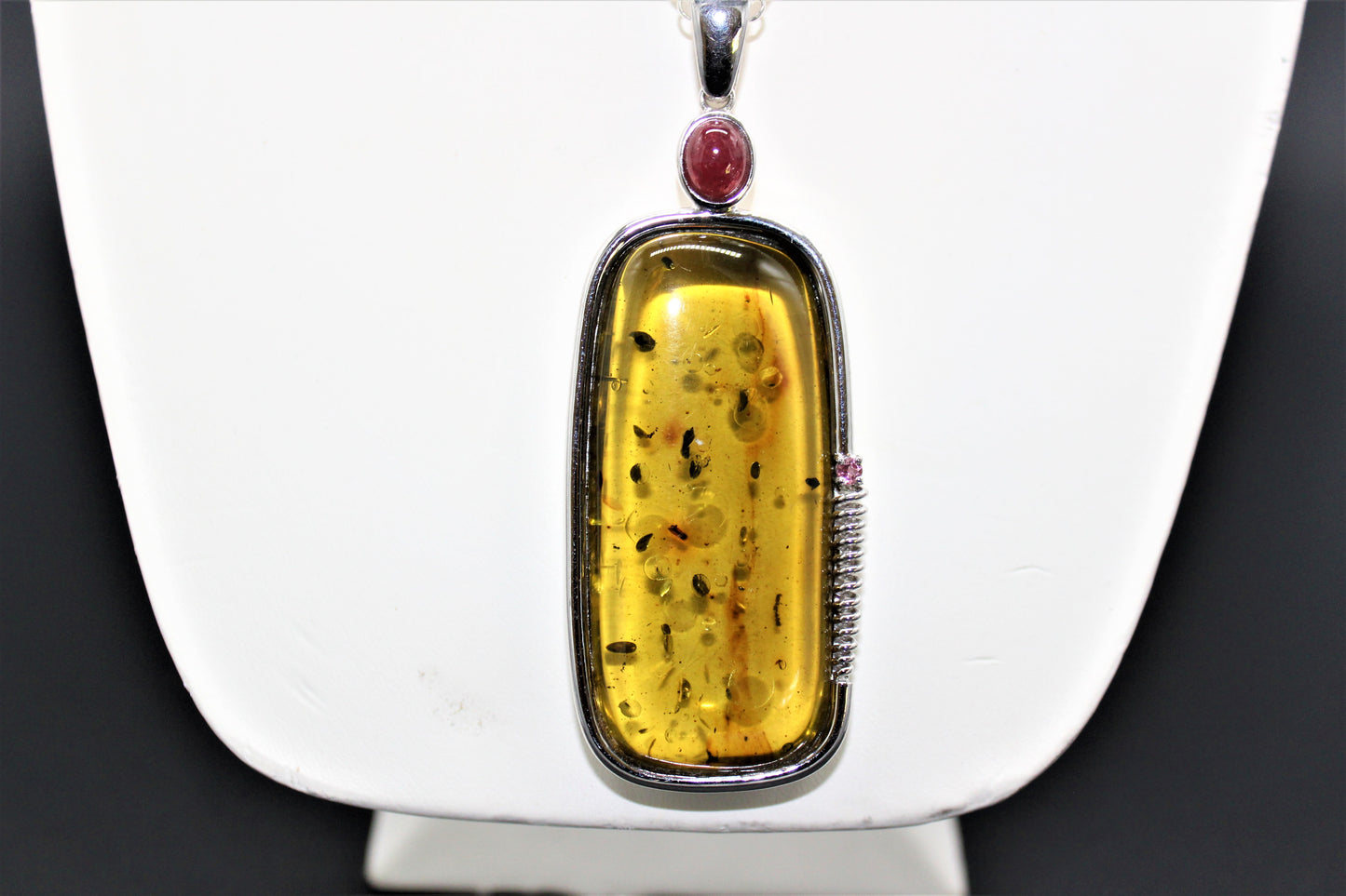 Amber Pendant with Ruby and Sapphire Accents
