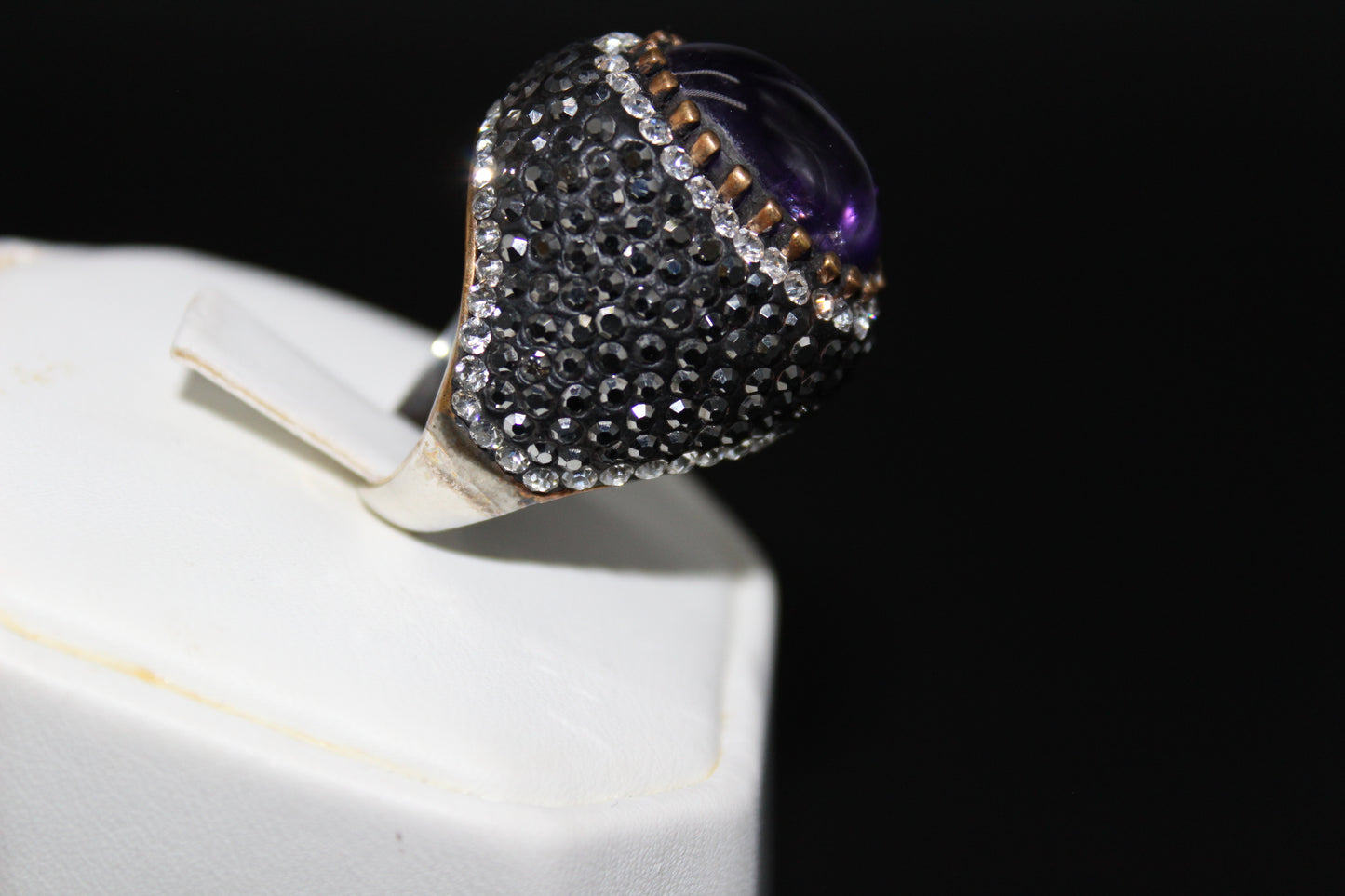 Cabochon Amethyst with Black and White CZ's