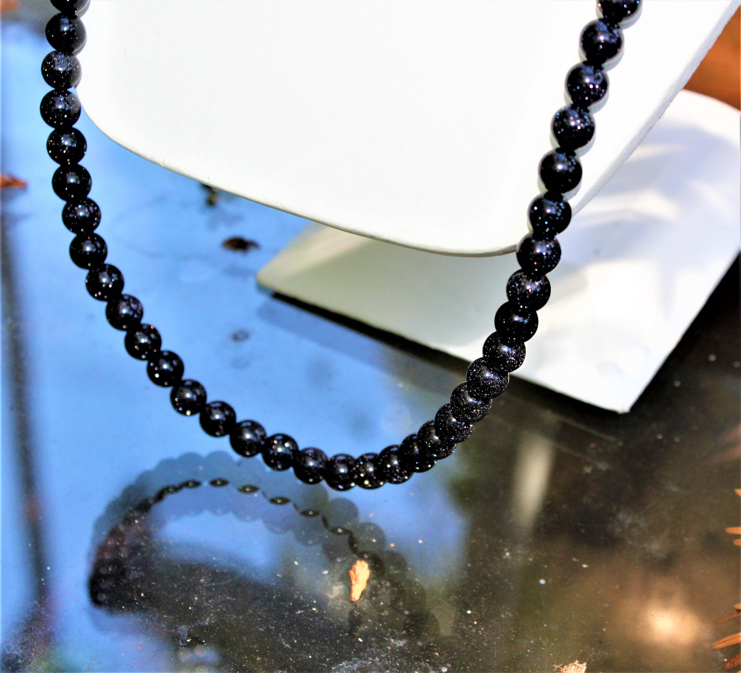 Blue Goldstone Bead Necklace.