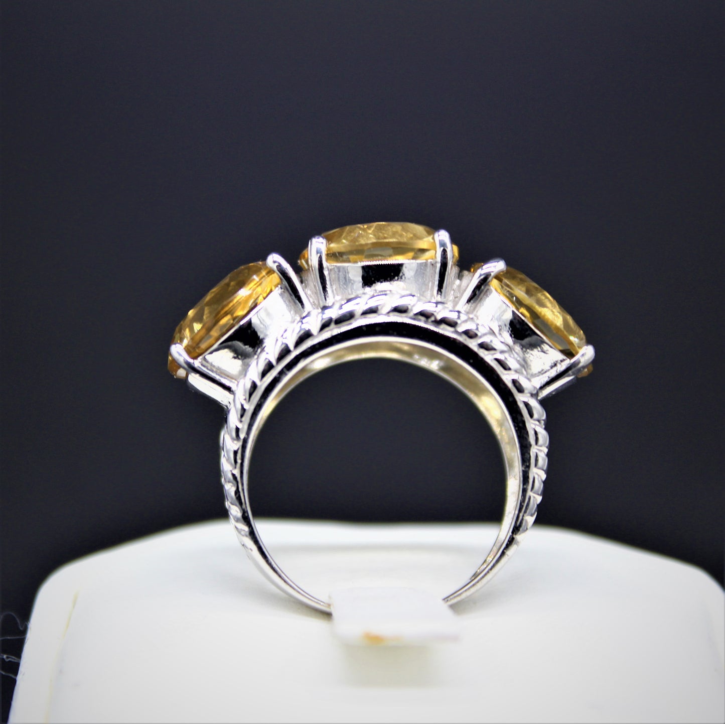 Three Stone Faceted Citrine Ring