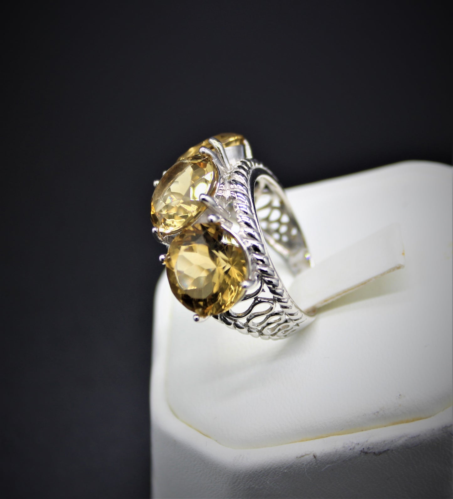 Three Stone Faceted Citrine Ring