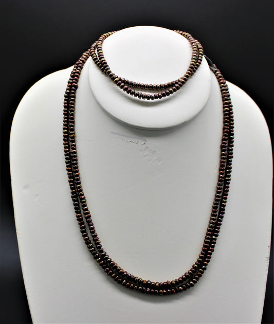 Fresh Water Copper Pearl Necklace and Bracelet Set
