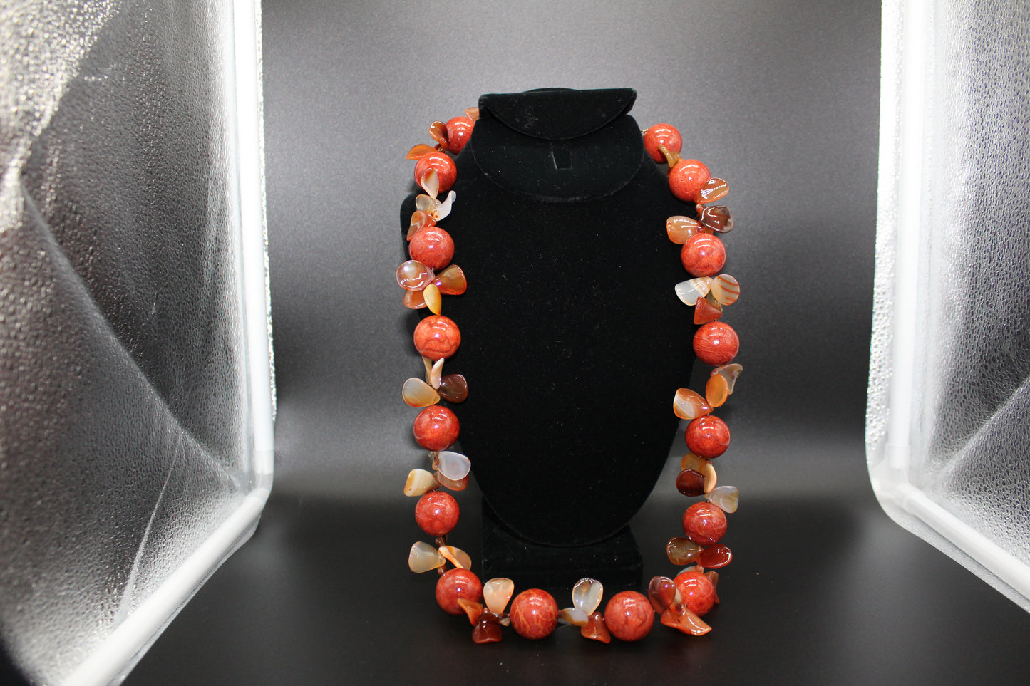 Corral and Carnelian Flake necklace