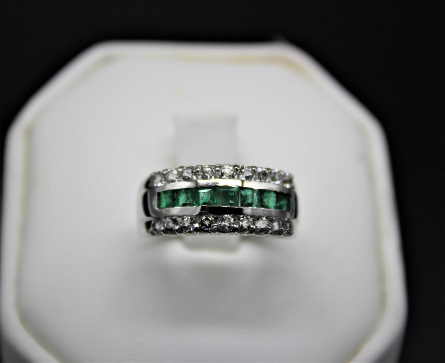 Emerald and White Topaz Ring