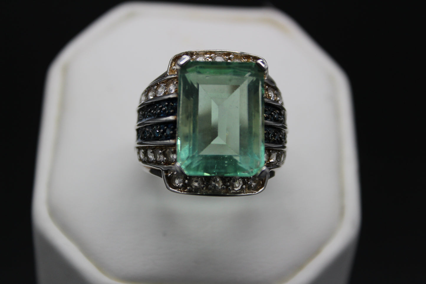 Fluorite White Topaz and Blue Diamond Ring