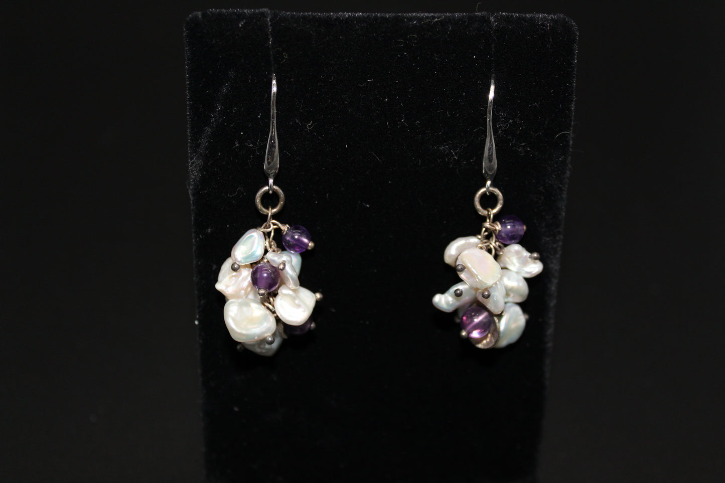 Fresh Water Keshi Pearl and Amethyst Earrings
