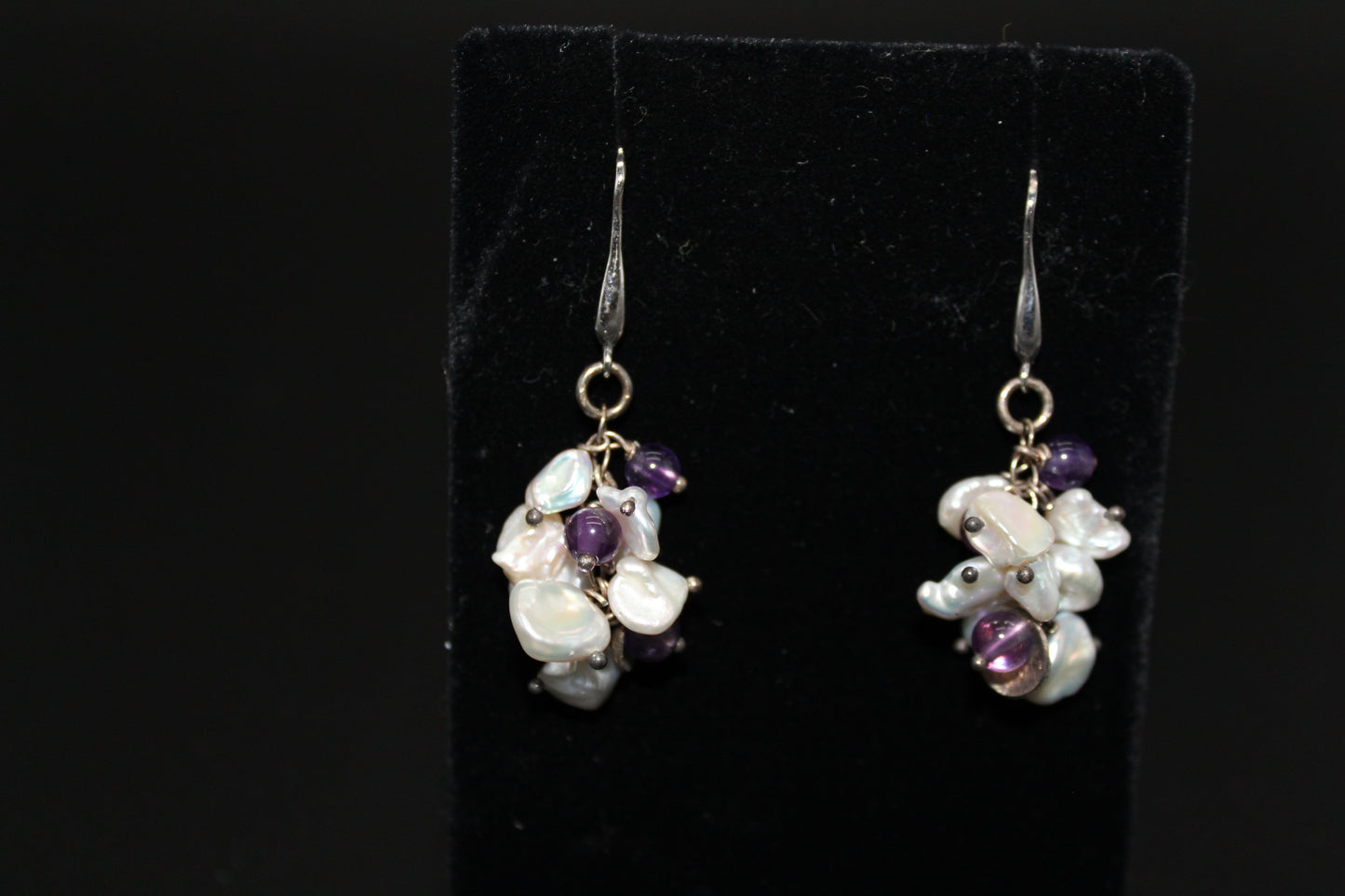 Fresh Water Keshi Pearl and Amethyst Earrings