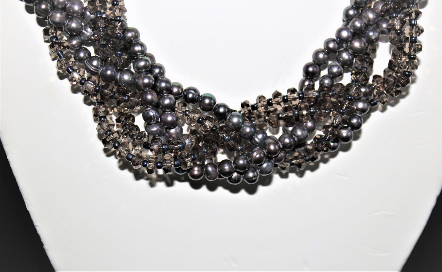 Pearl and Smokey Quartz Braided Necklace