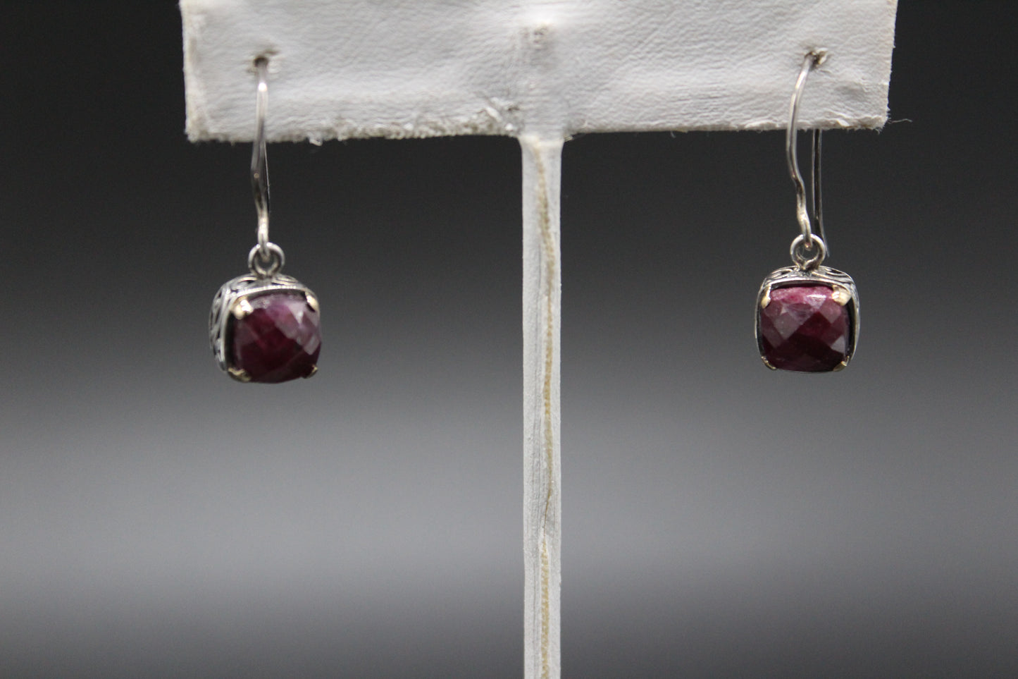 Ruby Checker Board cut Earrings