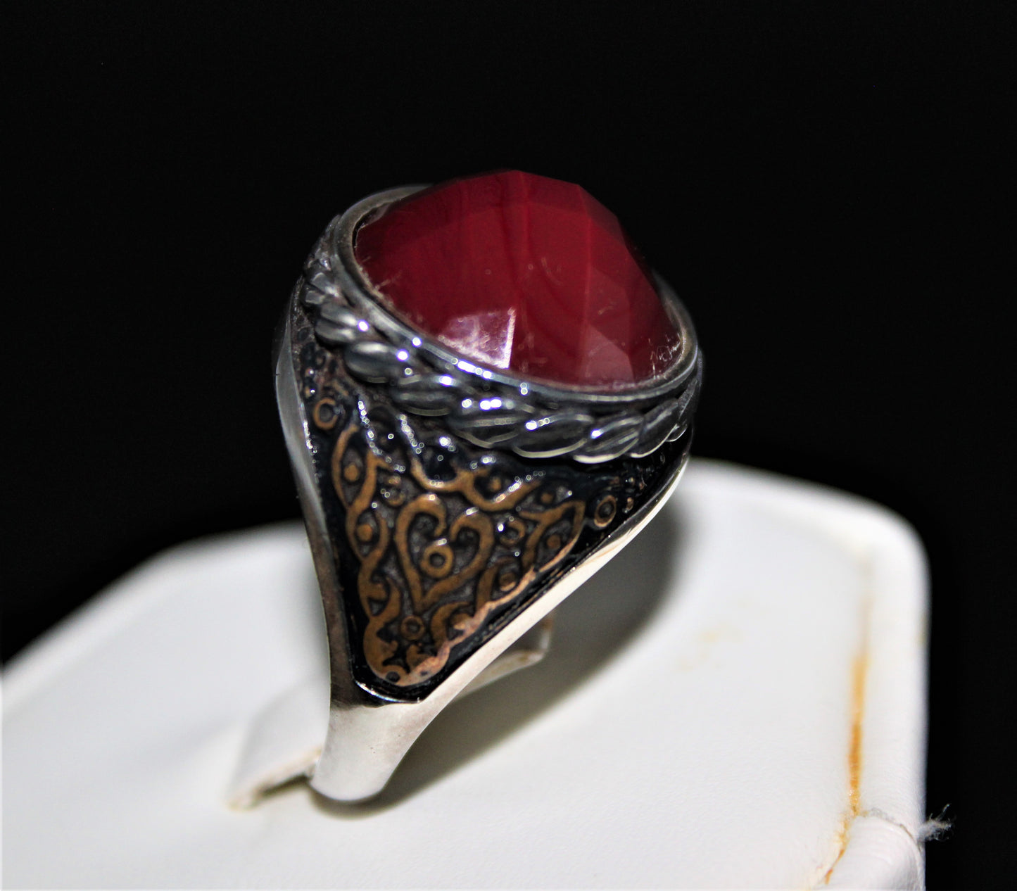 Checkerboard Dome Ruby Ring