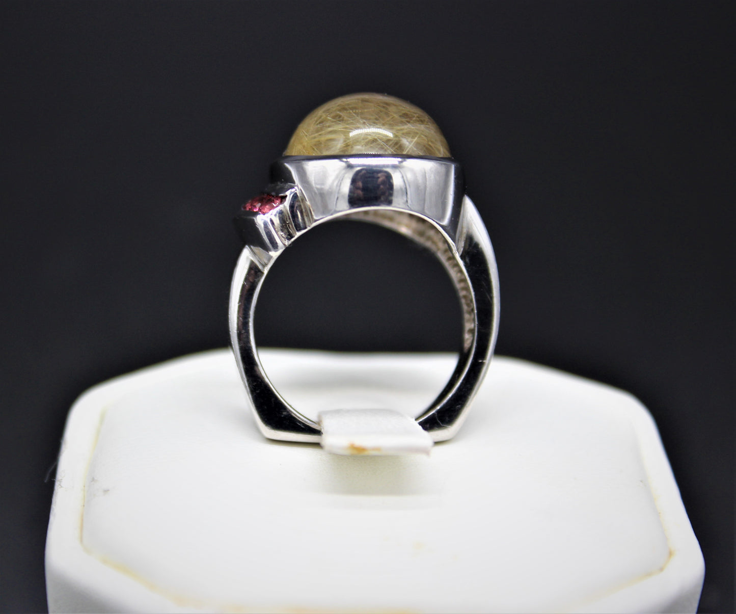 Rutilated Quartz and Garnet Ring