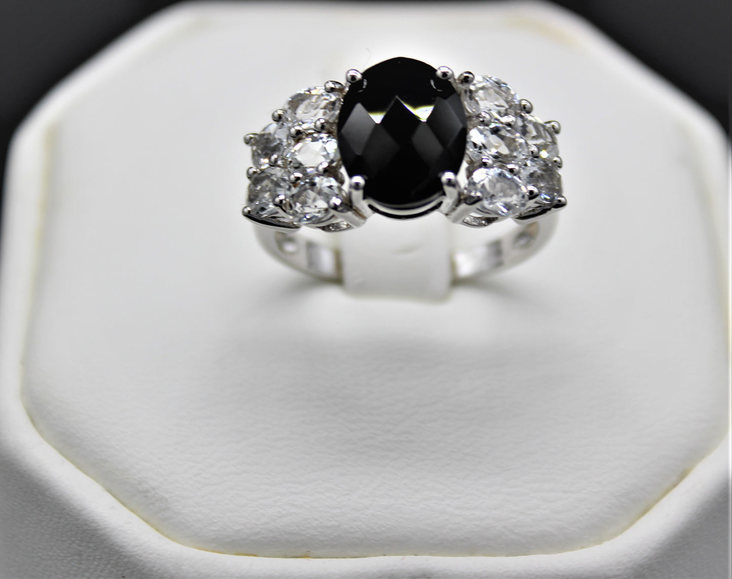 Black Spinel and White Zircon Ring