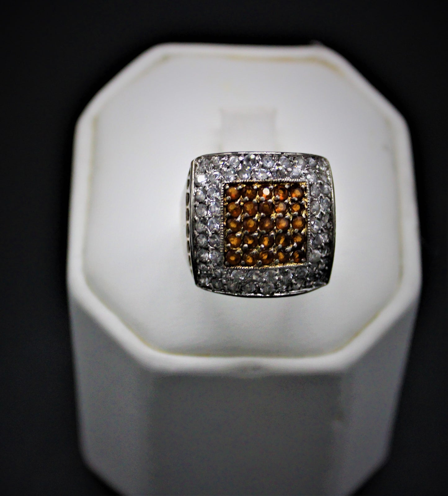 White and Cognac Zircon Ring