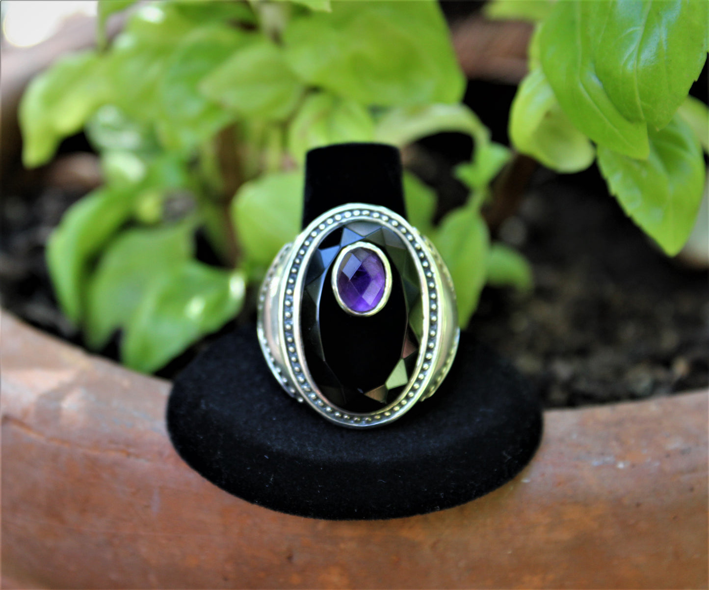 Onyx and online amethyst ring