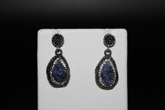 Blue Grey Druze and Marcasite Earrings