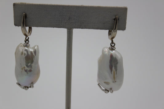 White Pearl Baroque Earrings