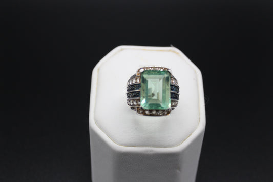 Fluorite White Topaz and Blue Diamond Ring