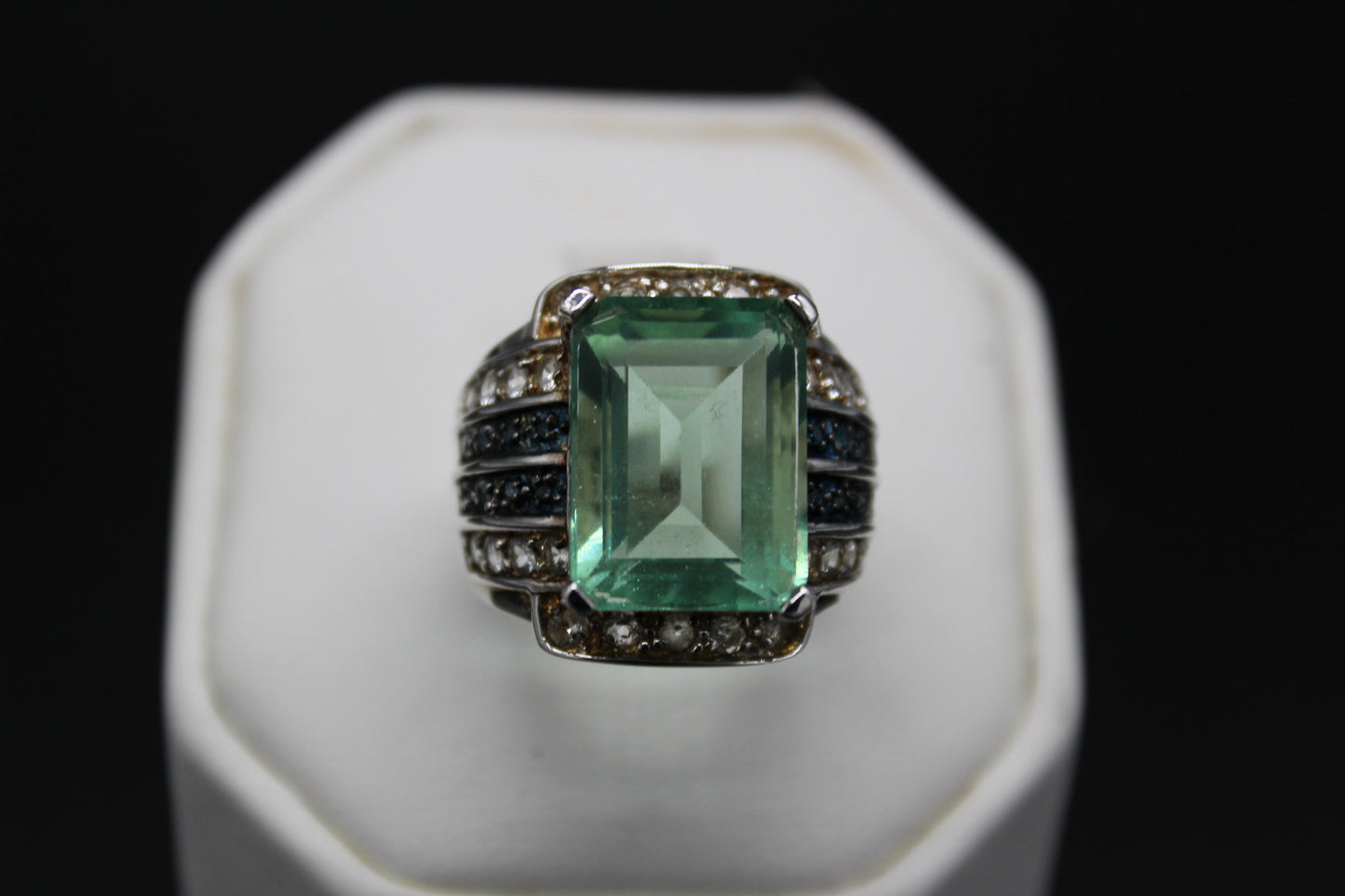 Fluorite White Topaz and Blue Diamond Ring