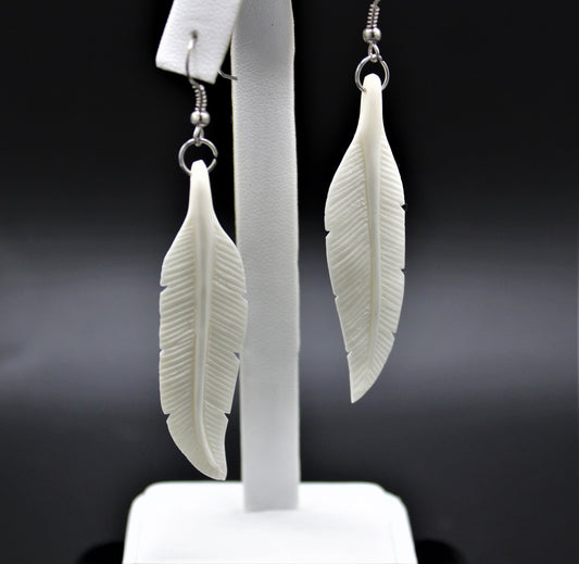 White Bone Feather Earrings