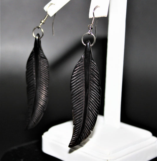Black Horn Feather Earrings