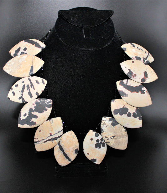Dalmatian Jasper and Black Spinel Necklace