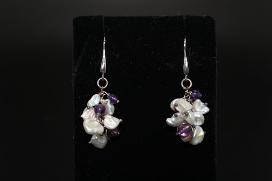 Fresh Water Keshi Pearl and Amethyst Earrings
