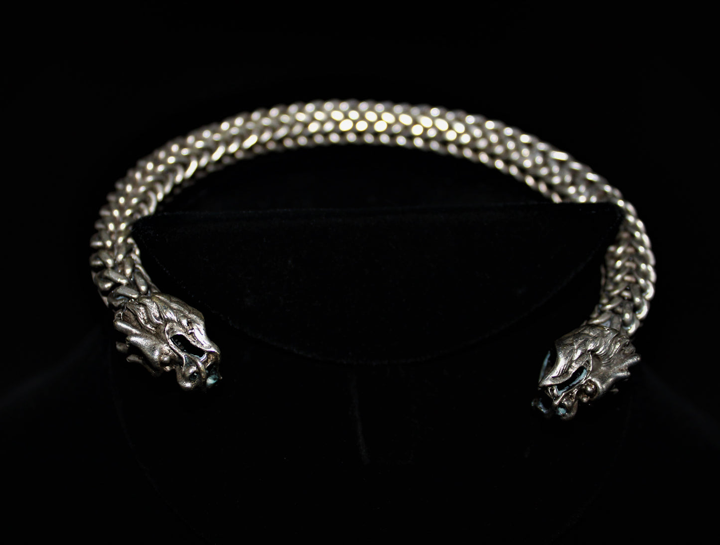 Handmade Heavy Woven Mexican Sterling Silver Bracelet with Dragons - 9