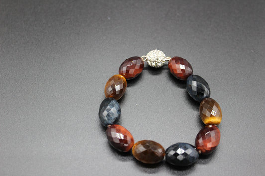 Multi Color Barrel Cut Tiger Eye Bracelet