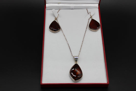 Amber Pendant and Earring Set