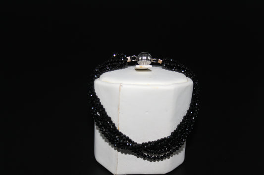 Six Strand Faceted Black Spinel Bracelet