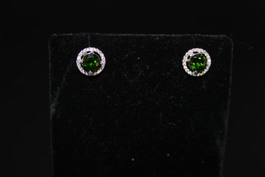 Chrome Diopside and White Zircon Earrings