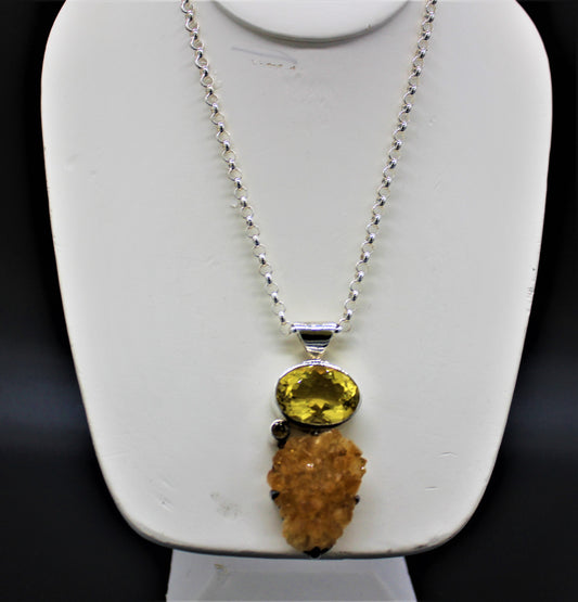 Faceted and Rough Citrine Pendant