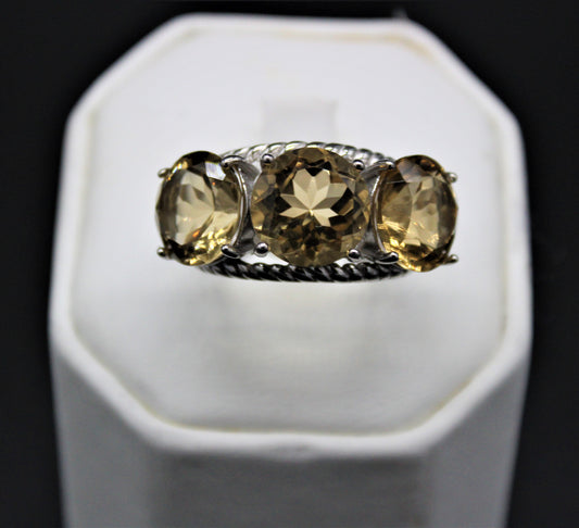 Three Stone Faceted Citrine Ring