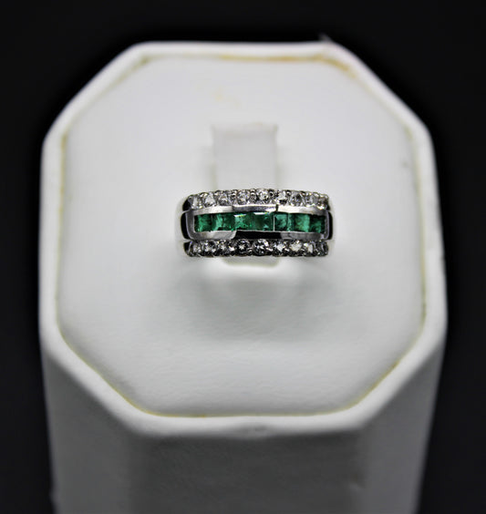 Emerald and White Topaz Ring