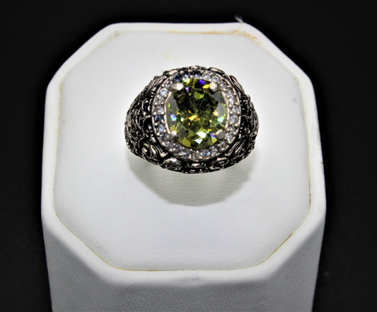 Peridot and White Color CZ Ring