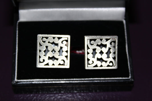 Vintage Sterling Silver Grid design Cufflinks